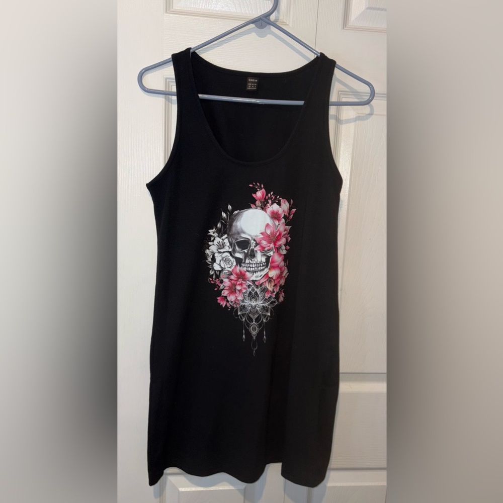 SHEIN Black Dress with Floral Skull Design